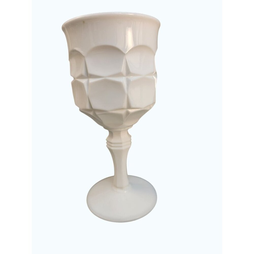 Constellation Milk Glass Water Goblet With Geometric Design Indiana Glass No.300